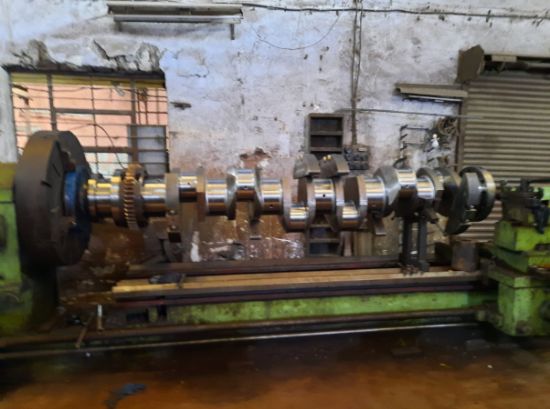 Repairing of engine crankshaft in process